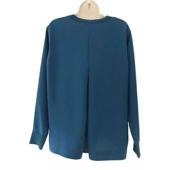 Vince. Teal Long Sleeve Split-Back Blouse Top XS - Picture 3 of 7